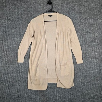 Halogen Petite Small Open Front Cardigan Womens Beige Linen Blend Lightweight