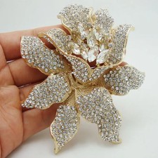 Bride Fashion Orchid Flower Clear Rhinestones Crystal Bride Wedding Brooch Pin