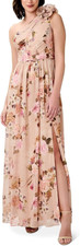 Adrianna Papell One Shoulder Chiffon Gown Dress Sz 8 Floral Metallic New