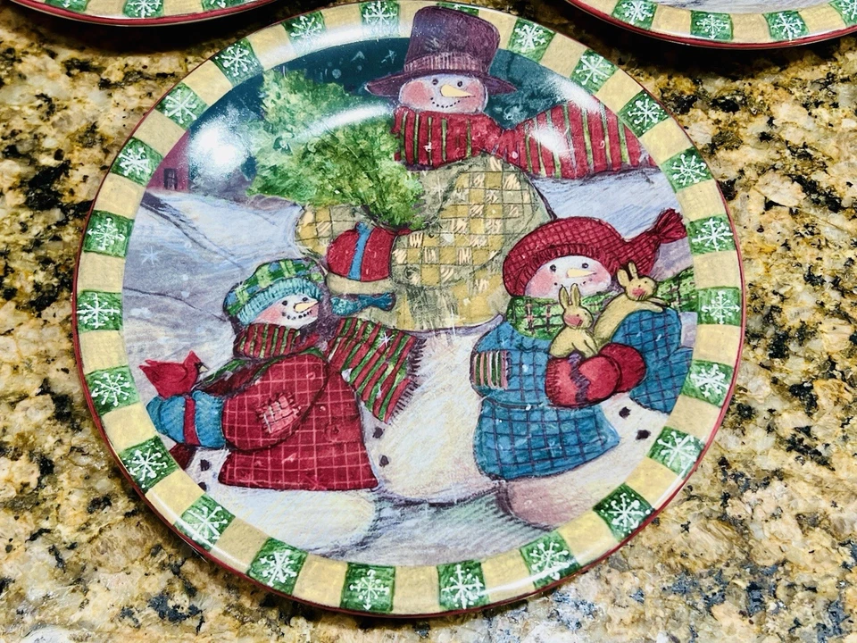 "Juego de 4 platos de 8"" International Frosty Snowman Susan Winget certificado nuevo en caja" Foto 4 de 4