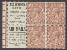 GV G.P.O. Advertising labels 1½d x4 with 2 labels, Telephone service/Air mails..