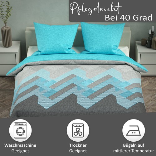 Bettwäsche Geometrisch Grafisch meliert türkis grau modern Baumwolle Renforce - Bild 5 von 7