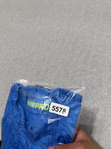 Nike Pro Dri Fit Blue Geo Fitted Short Sleeve Shirt Size L Stretch Gym Run - Picture 13 of 13