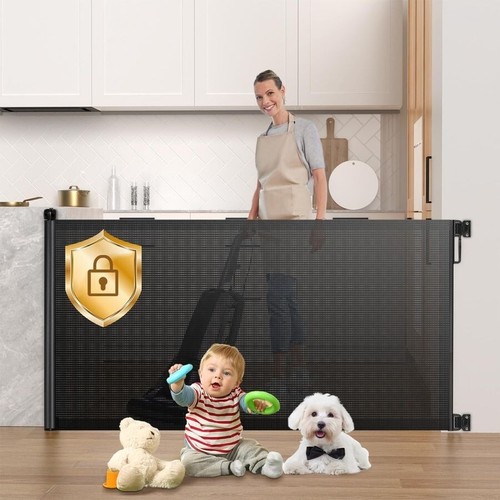Retractable Baby & Pet Safety Gate With Locking Mechanism Adjustable Up To 72"
