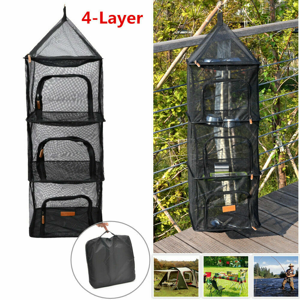 4-Layer Drying Net Camp Foldable Hanging Storage Bag Shelf Mesh Tableware  Rack