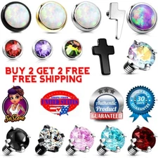 14G Surgical Steel Internal Threaded Flat Opal CZ Stone Dermal Anchor Top