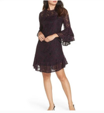 ELIZA J TIERED BELL SLEEVE LACE EGGPLANT DRESS sz 6