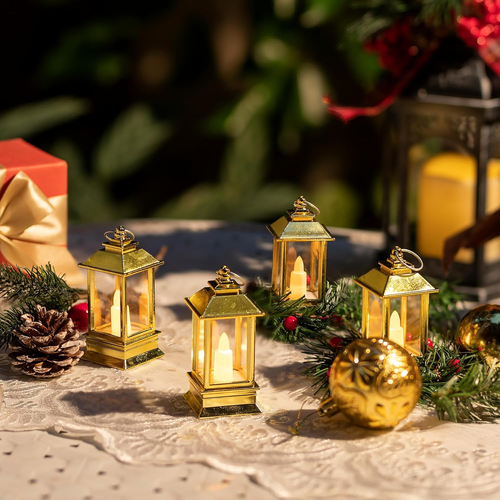 24 Pcs Mini Lanterns for Centerpieces: Gold Lanterns Decorative Indoor Bulk for - Picture 4 of 8