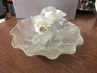 Lovely 8" Murano Venetian Glass Divided Bowl with Applied Flowers