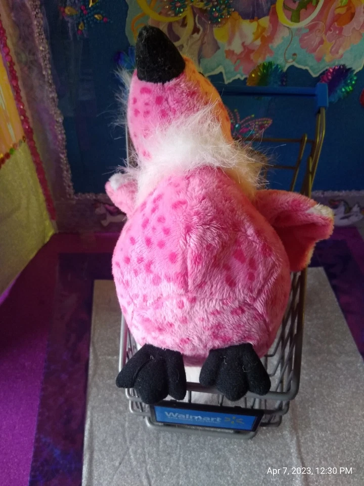 🦄Ganz / Webkinz "Cherry Blossom Bird" Pink Spots & Fluffy Tail HM455 Plush! - Image 4 of 4