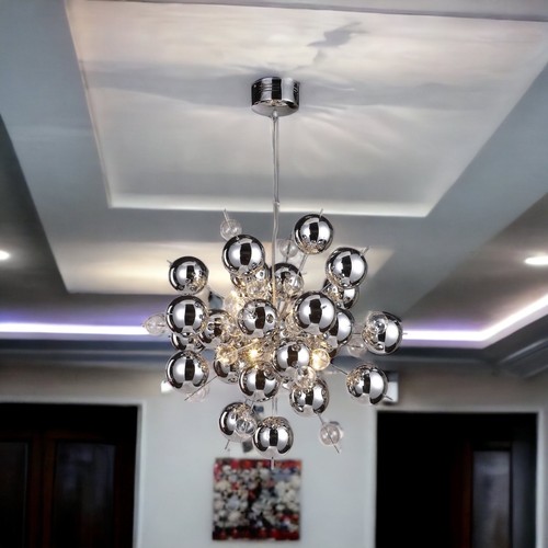 Chrom Kugel Sputnik Kronleuchter Metalic Silber und klare Kugeln Deckenleuchte Home - Bild 2 von 8