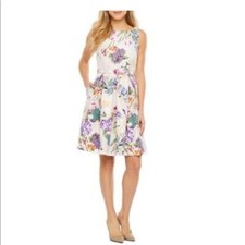 Danny & Nicole-Sleeveless Floral Fit &Flare Dress ,  size: 14, Purple Multicolor