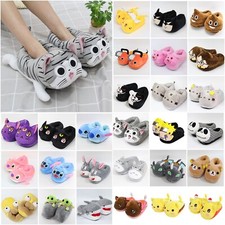 Womens Cartoon Characters Slippers Fluffy Slip On Sliders Warm Flat Shoes