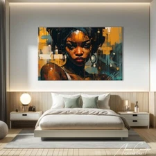 Black Afro Woman Art Print Abstract African Woman Wall Art Canvas Framed
