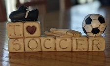 I love Soccer - resin block with ball, shoe & socks - Blossom Bucket By Suzi