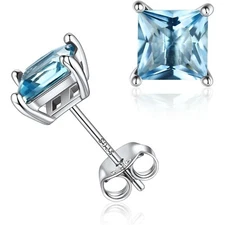 1.25 ct. Aquamarine Princess Stud Earrings in Solid Sterling Silver