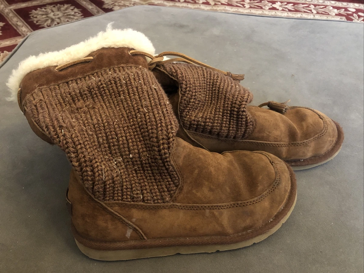 Ugg Boots Suburb Crochet 5134 Mid Calf Suede Brown Size 7 Used