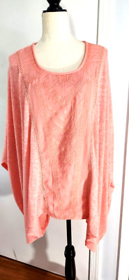 NWT   MONORENO Sweater Poncho OS Coral Embroidery Crochet BOHO Artsy Festive