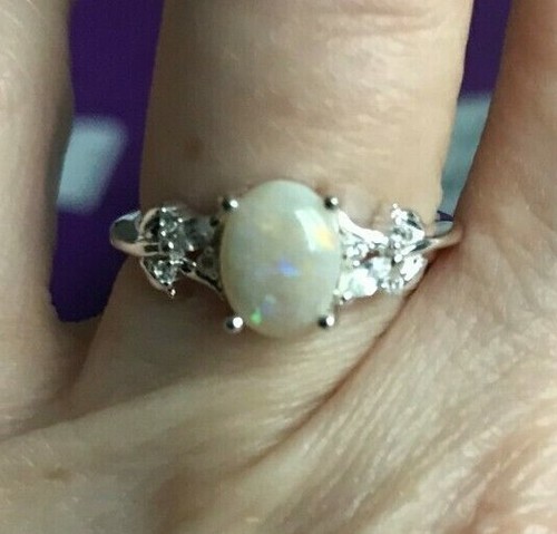 100% Genuine Coober Pedy Semi Black Opal & Zircon Sterling Silver Ring 0.93ct L - Picture 8 of 12
