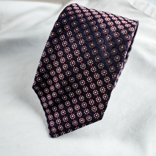 Cravatta NAPOLI blu bordeaux rosso tortora tessuto geometrico seta 59,5"L x 3,5"W - Foto 2 di 11