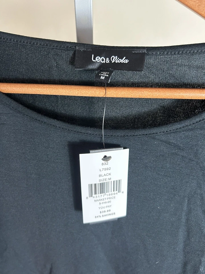 New Lea & Viola Women Black Casual Dress M Long Sleeve - Image 2 of 4