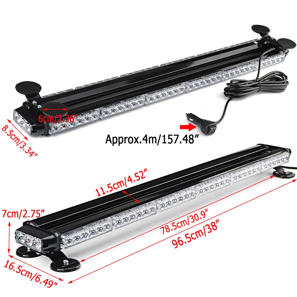 38" 78 LED Amber White Emergency Strobe Light Bar Hazard Warning Traffic Advisor - Image 4 of 4