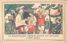 CHINA Tientsin Tiajin French missionary drawing 1910s PC