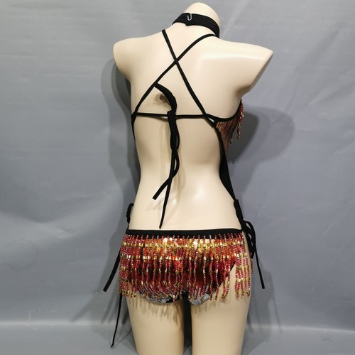 Sequins Beaded RAVE Dancer Carnival Costume EDC Party Night Club Bar Bodysuit - Picture 3 of 4