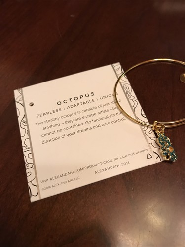 NWT Alex and Ani Octopus Charm Bracelet Bangle Shiny Gold UNICEF Charity - Picture 3 of 3