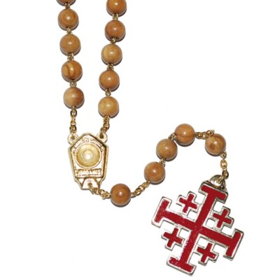 Rosary With Jerusalem Cross And Olive Beads.