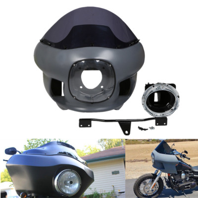 7'' Round Headlight Upper Fairing Cowl Mount Windscreen For Harley Dyna Low Rider