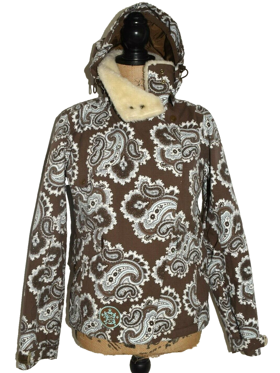 BURTON Paisley Snowboard Ski JACKET COAT Womens XS Faux Fur