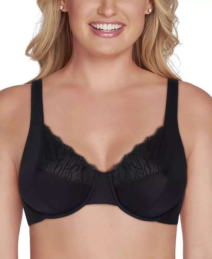 Sujetador minimizador con aros de encaje favorecedor 36D Vanity Fair 76014 negro nuevo sin etiquetas Foto 2 de 4