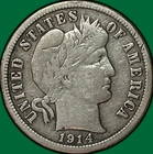 1914-D Barber Dime Very Fine VF Coin #33945