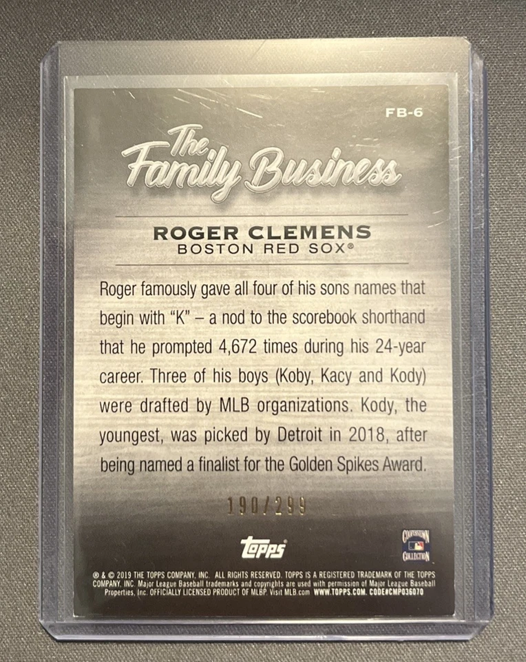 2019 Topps Update Series - The Family Business Roger Clemens #FB-6 Black /299 - Image 2 of 3