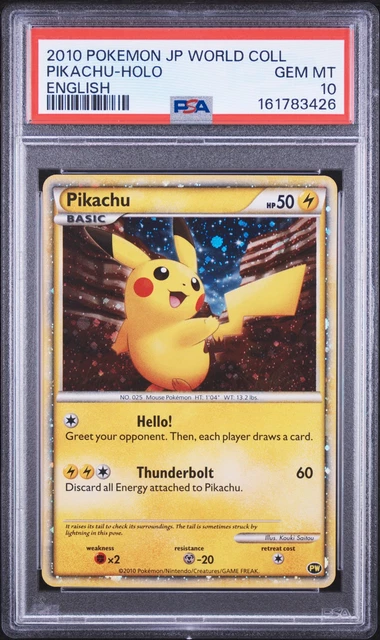 2010 POKEMON JAPANESE WORLD COLLECTION ENGLISH PIKACHU-HOLO PSA 10