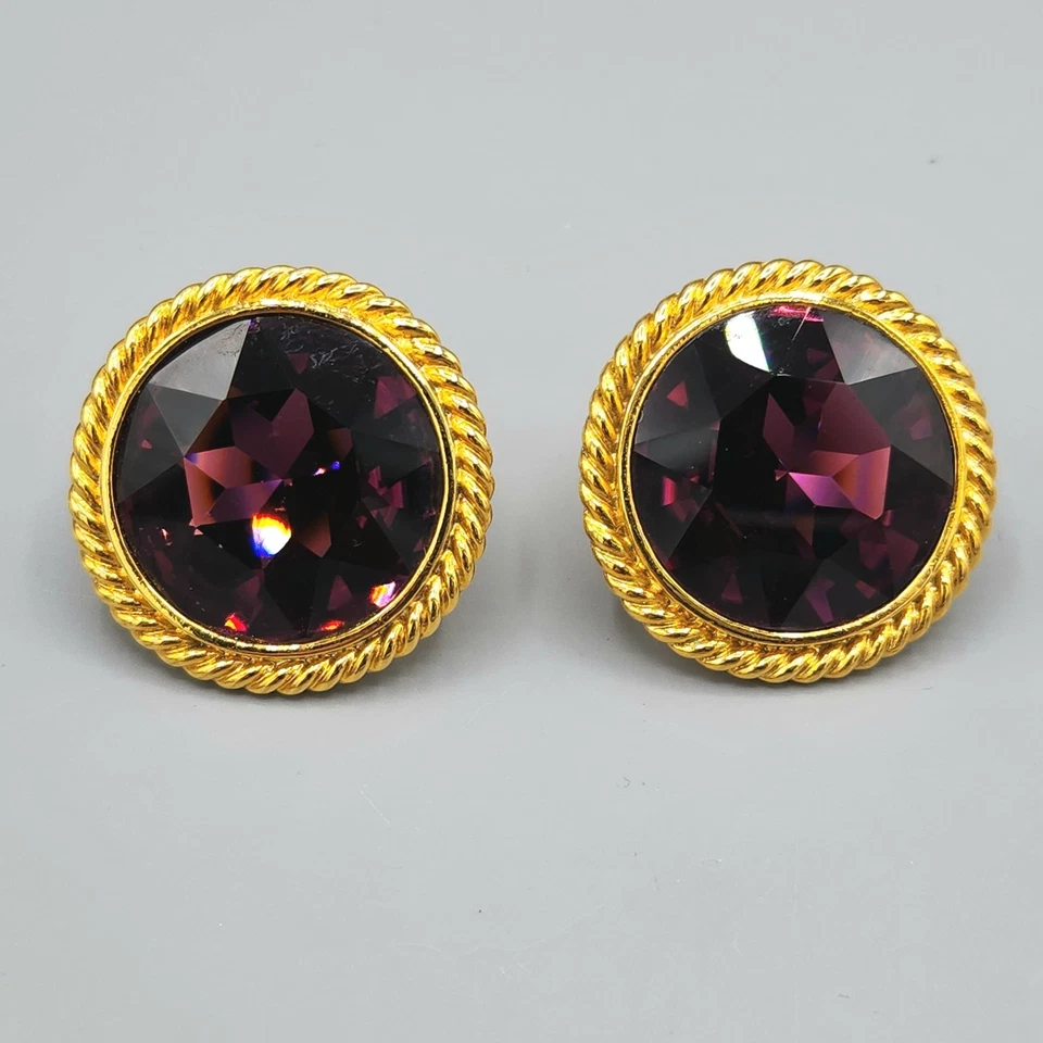 New w/o Tag Vintage Napier ROYALTON Purple Amethyst Crystal Screw Clip Earrings - Image 2 of 4