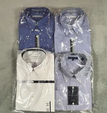 Van Heusen Shirt Mens 16 34/35 Blue Poplin Lot of 4 Dress Long Sleeve