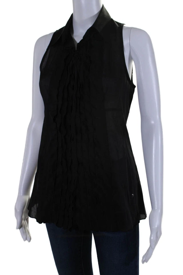 Camiseta sin mangas Walter Voulaz para mujer con botones sin mangas con volantes negra talla 42 EUR Foto 2 de 4