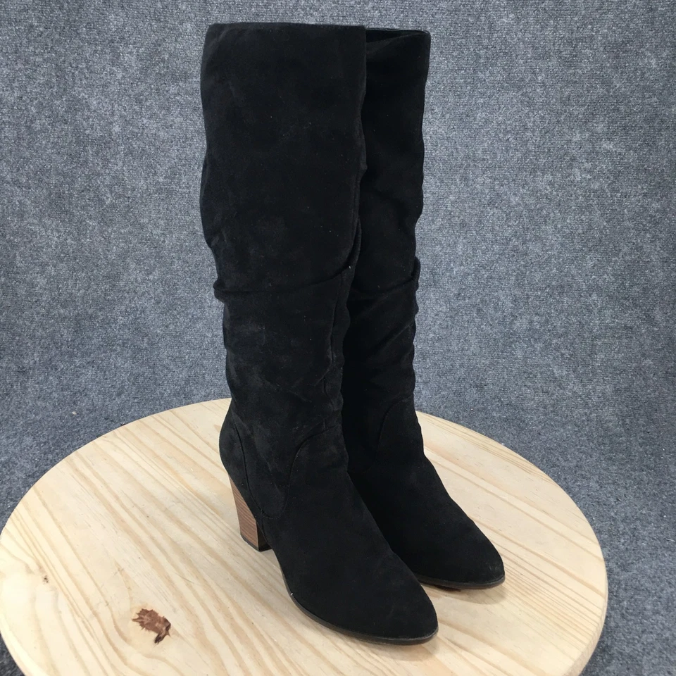 Merona Boots Womens 9.5 Slouch Knee High Tall Brown Faux Leather Stacked Heels - Image 3 of 4