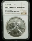 1996 American Silver Eagle $1 BU Brilliant Uncirculated NGC Brown Label #7280
