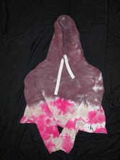 Calvin Klein Women's Hoodie CK Logo Crop Top Sweatshirt Pink Size L Tie Dye