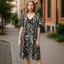 Talbots Petite Black & White Swirl Print Dress - Career, Party, Casual