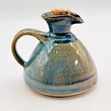 St Andrews Pottery Oil + Vinegar Jug Pitcher Blue Lustre Glaze Unused Made UK