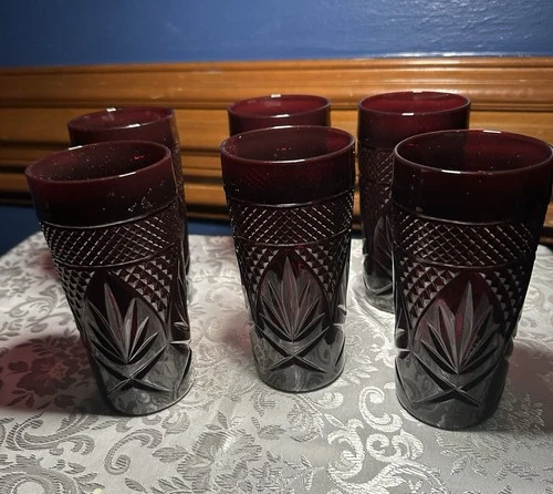 6 Vintage Luminarc Cristal D'Arques Durand Ruby Red Tumbler Glass ~ France