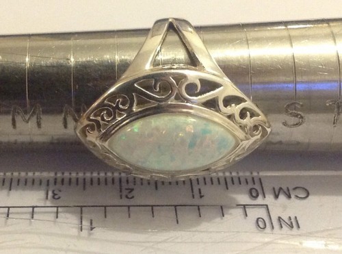 Big Marquise Fire Opal Statement Ring Sterling silver filigree openwork 8 P 1/2 - Picture 10 of 11