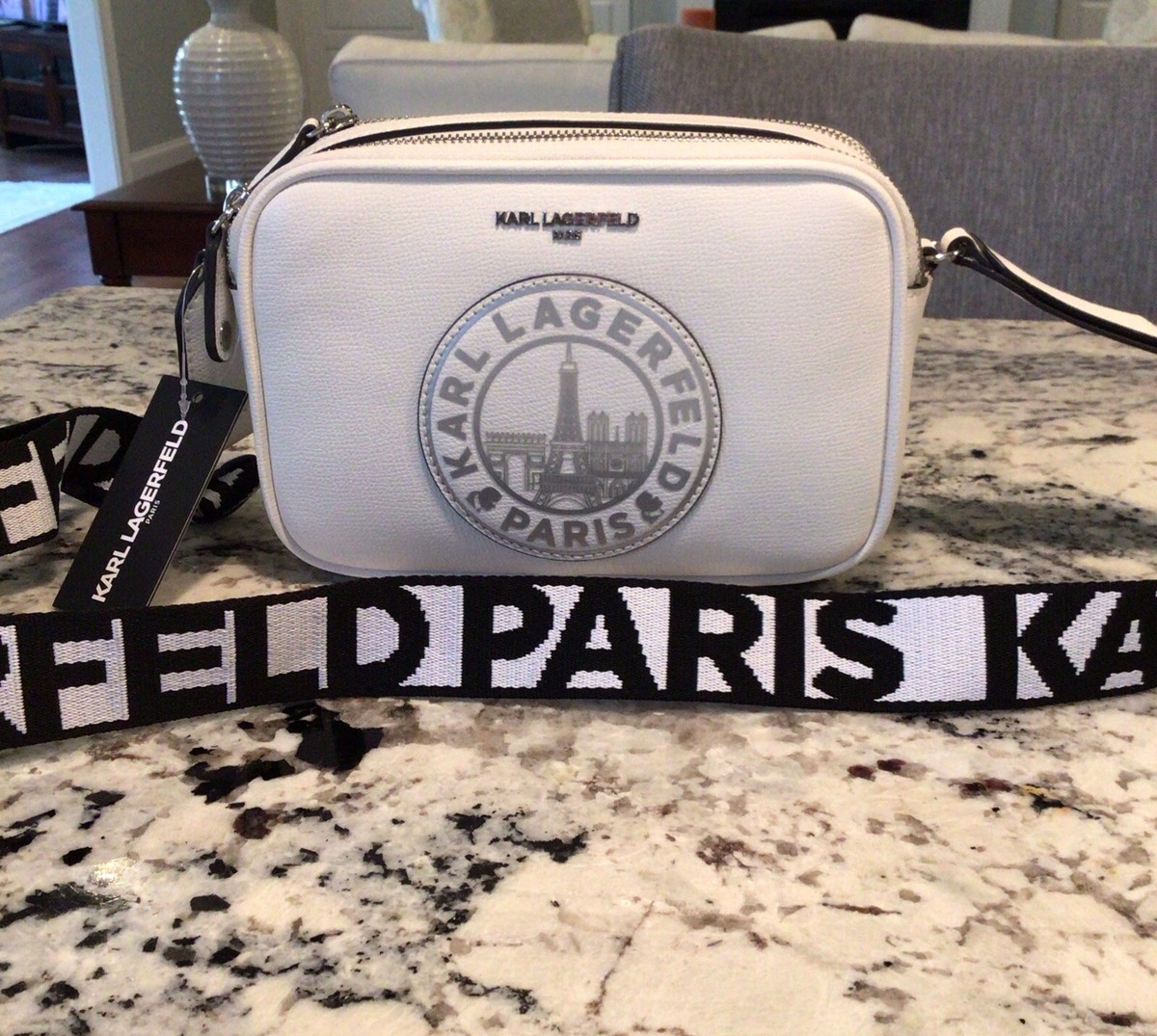 KARL LAGERFELD PARIS MAYBELLE CROSSBODY BAG SHOULDER PURSE WHITE