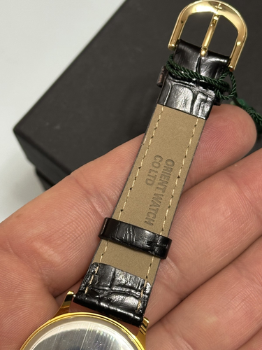 ORIENT LUN63004W0 OROLOGIO VINTAGE UOMO PELLE NERO DATA DORATO 35mm SOTTOCOSTO - Zdjęcie 4 z 9