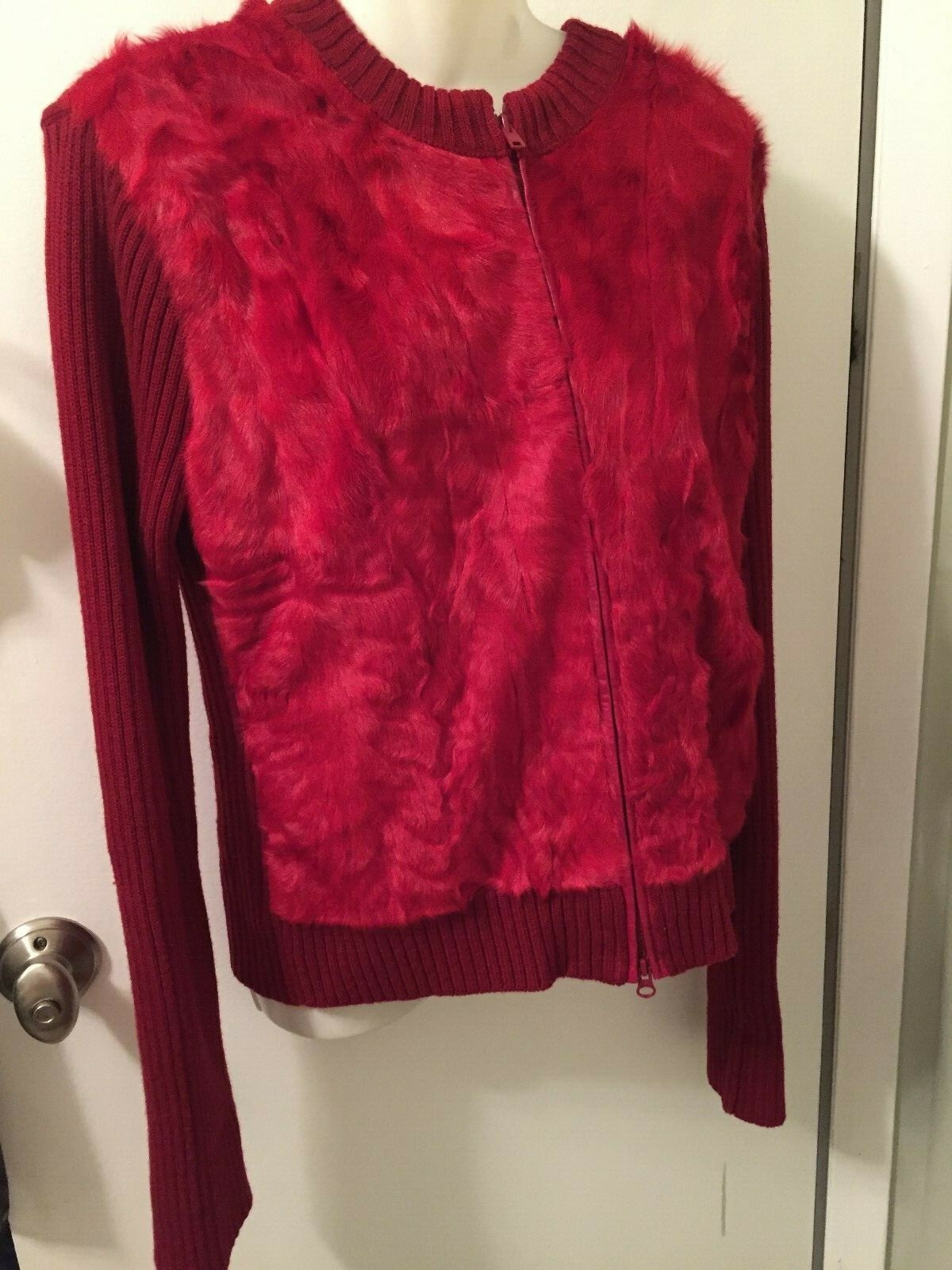 BEBE BRAND RED GOAT HAIR FUR PANEL LONG 