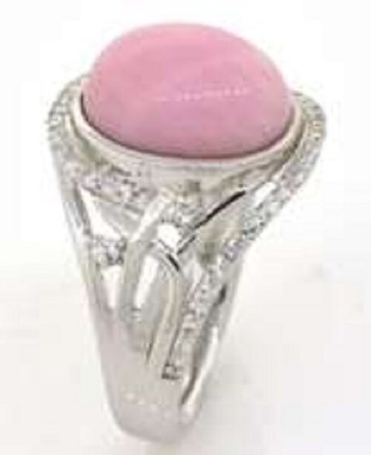 Intricate Pink Opal & White Topaz Ring in Sterling Silver - New - Picture 2 of 3
